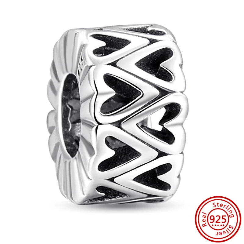 Charm Clip Plata 925 con Corazones, Corona y Concha | CZ Pavé Brillante | Compatible Pandora Original