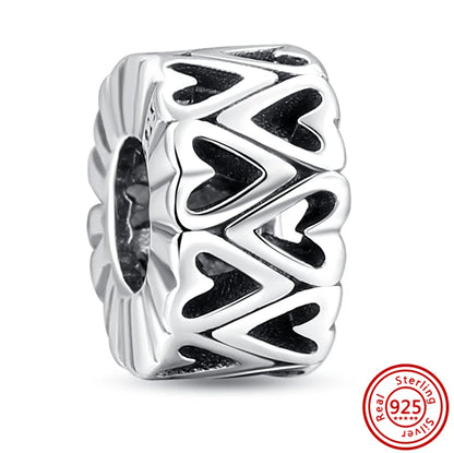 Charm Clip Plata 925 con Corazones, Corona y Concha | CZ Pavé Brillante | Compatible Pandora Original