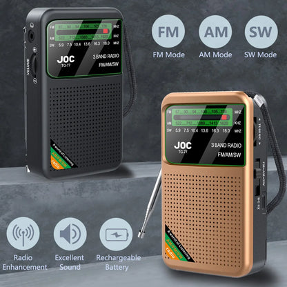 Pocket Mini Radio AM/FM/SW Recargable – Radio Portátil con Batería Externa y Entrada Auriculares