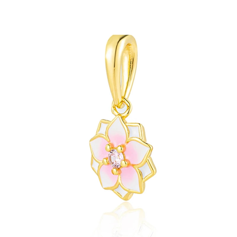 Charm Plata 925 Flores Rosadas | Cerezo y Margarita Brillante Compatible Pandora