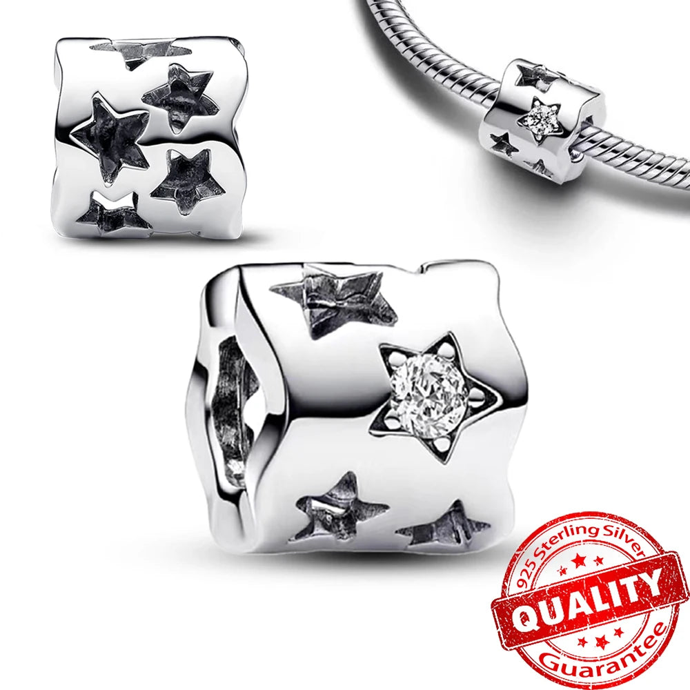 Charm Plata 925 Colgante Colorido Sol Luna Estrellas | Dije Compatible Pandora Pulsera y Collar Mujer