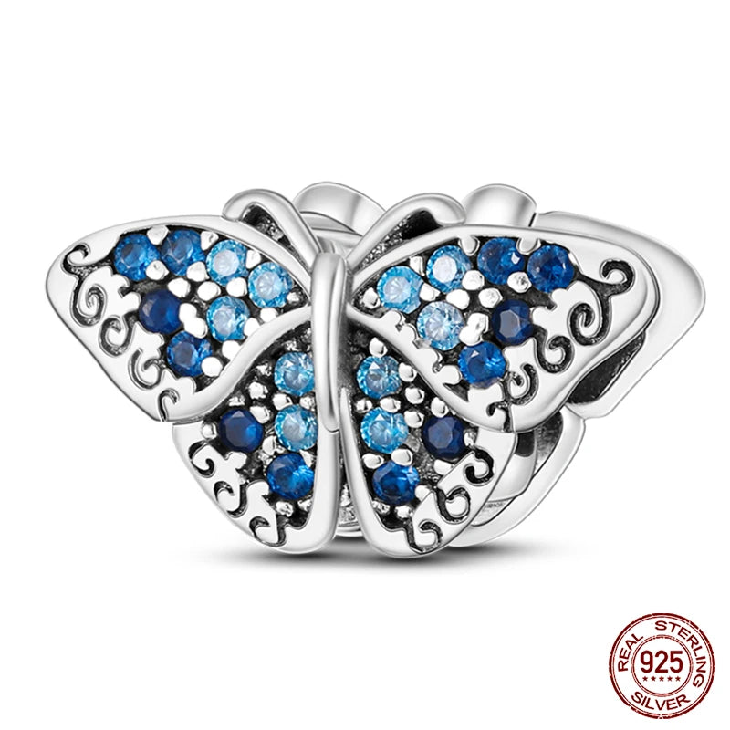 100% 925 Sterling Silver Creative Blue Luminous Firefly Charms Pendants Fit Qikaola 925 Original Bracelets DIY Birthday Jewelry