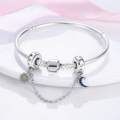 Charm de seguridad en plata 925 – Serie copo de nieve, luna, estrella, corazón y moño para pulseras tipo Pandora