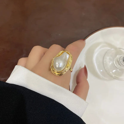 Anillo Estrella de Mar con Perla – Ajustable, Dorado, Joyería de Moda Coreana 2025