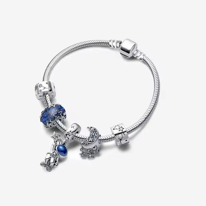 Charm Espacio y Galaxia en Plata 925 – Abalorios Astronauta, Planeta y Estrellas para Pulsera Original Mujer