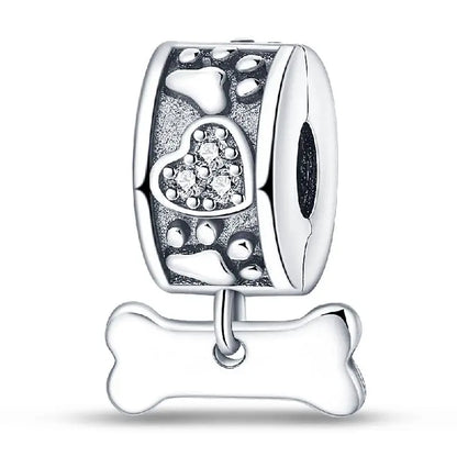 Charm Mascotas y Animales en Plata 925 – Gatito, Perrito y Oveja con Circonitas de Colores | Compatible Pulsera Pandora