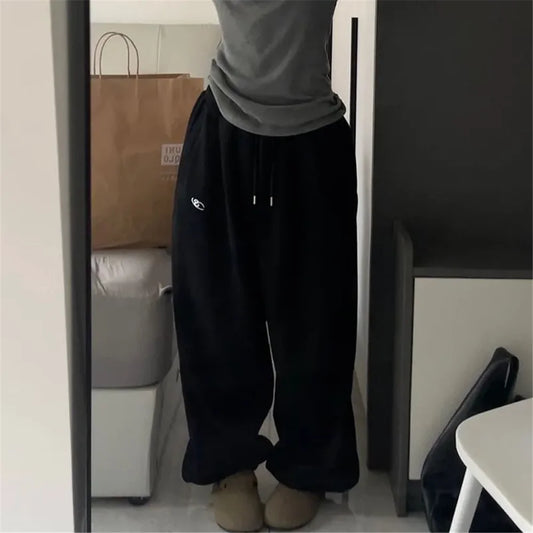 Pantalón Deportivo Oversize Mujer Gris | Jogger Holgado Harajuku Coreano Vintage Y2K