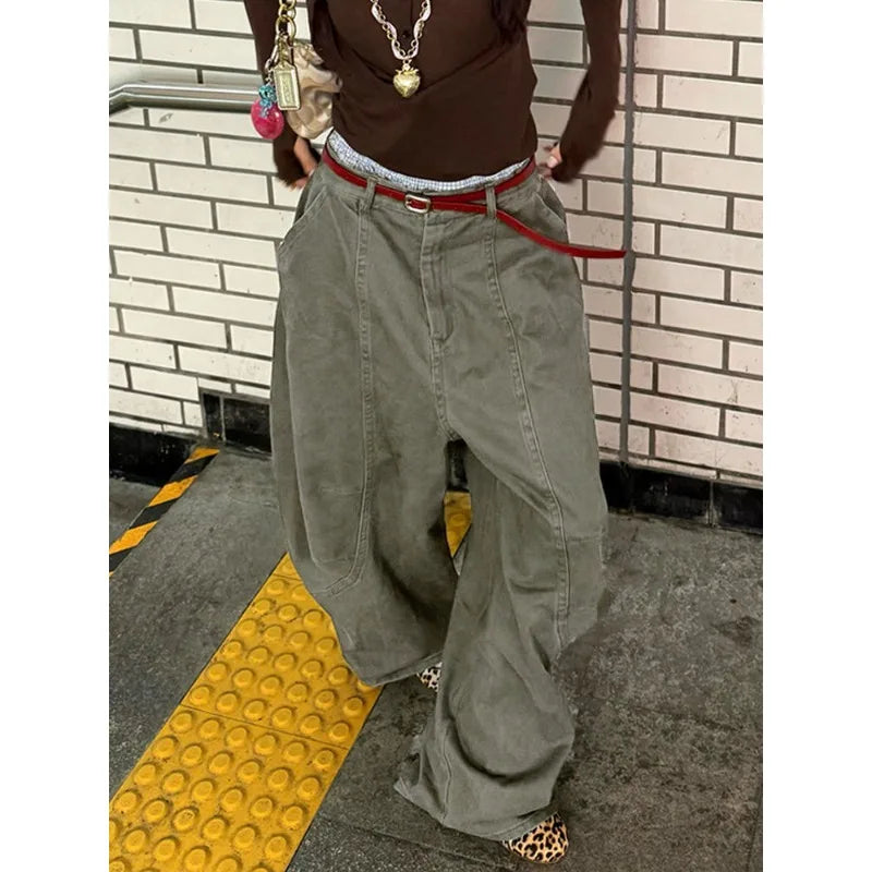 Pantalón Cargo Mujer Oversize Pierna Ancha | Estilo Vintage Y2K Harajuku Retro Verano