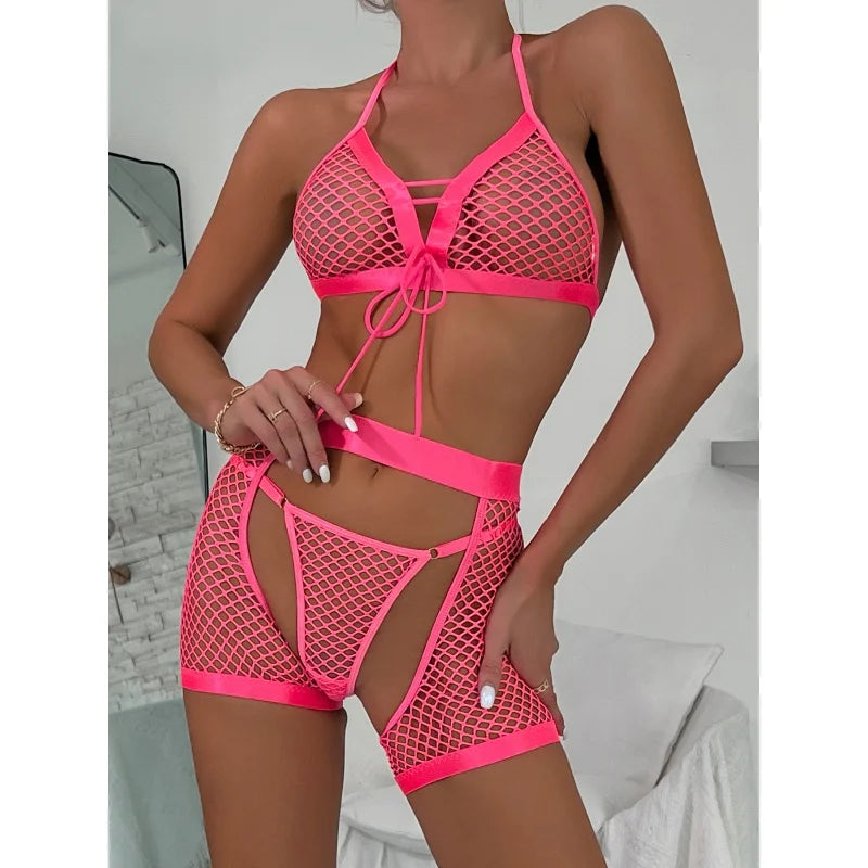 Bikini Mujer 2025 | Conjunto de Tres Piezas Sexy de Malla Transparente