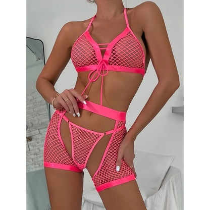 Bikini Mujer 2025 | Conjunto de Tres Piezas Sexy de Malla Transparente