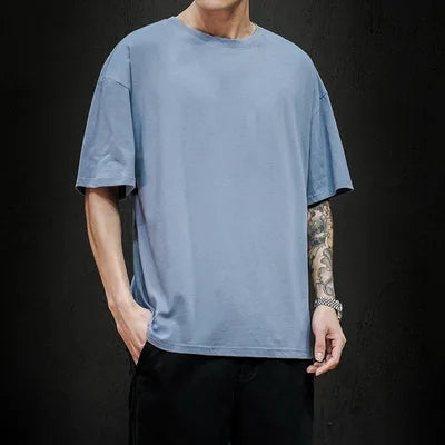 Camiseta Oversize de Verano para Hombre – T-shirt Sólida, Hip Hop Casual, Algodón, Manga Corta, Streetwear