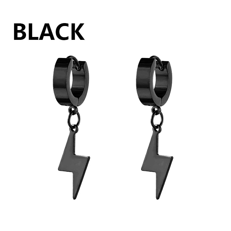 Aretes Punk de Acero Inoxidable Negro – 1 Par de Pendientes Unisex Estilo Hip Hop Vintage