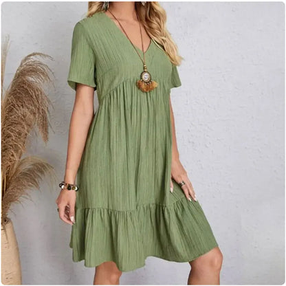 Vestido Peplum Mujer Verano | Vestido V-Cuello Manga Corta con Volantes Casual Primavera