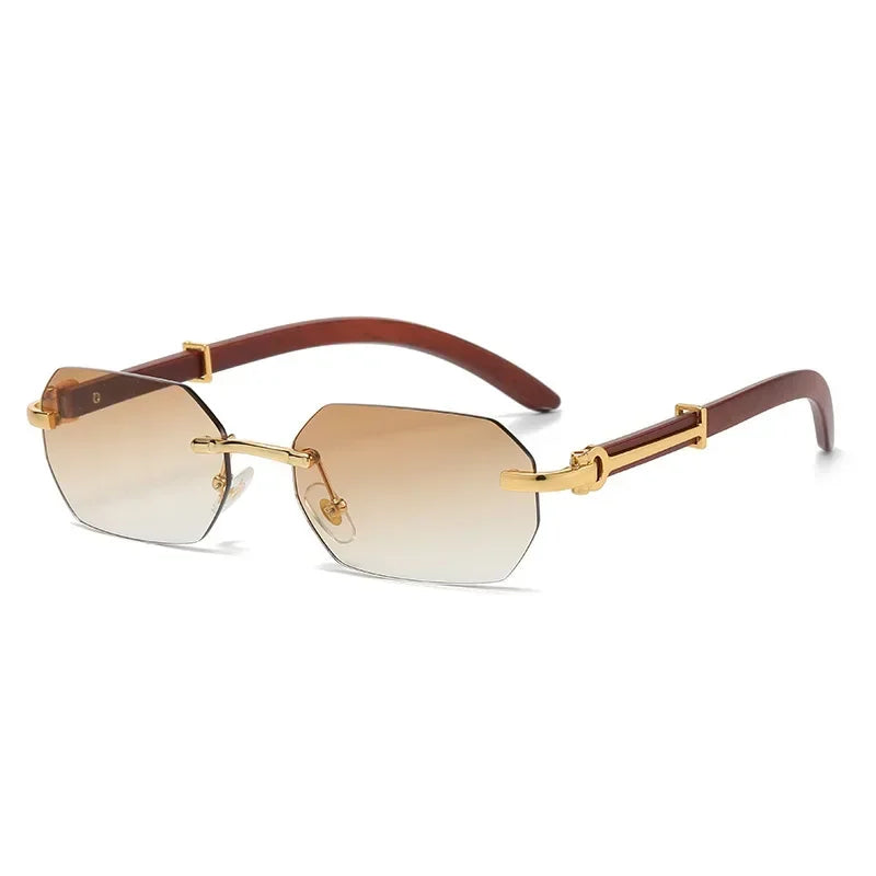 Gafas de Sol Sin Montura Unisex | Rectangulares Retro con Patas de Madera UV400