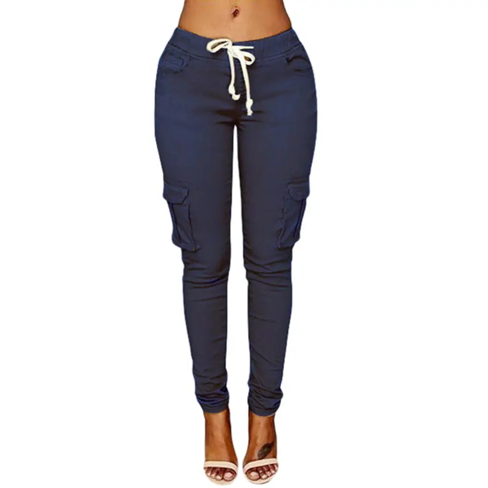 Pantalones Rectos Mujer | Cargo con Cordón Cintura Alta Multi-Bolsillos Casual S-4XL