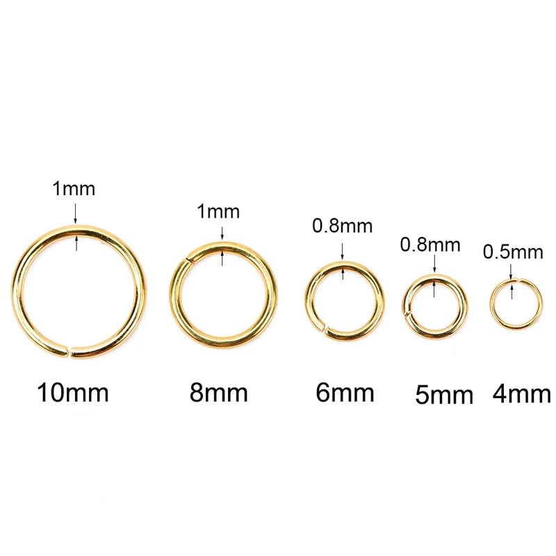 100pcs Anillas Abiertas de Acero Inoxidable PVD – Conectores para Collares y Pulseras, Accesorios de Joyería