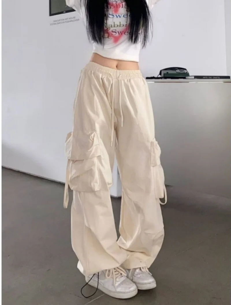Pantalones Cargo Vintage Mujer | Sweatpants Oversize Cintura Elástica Pierna Ancha Streetwear