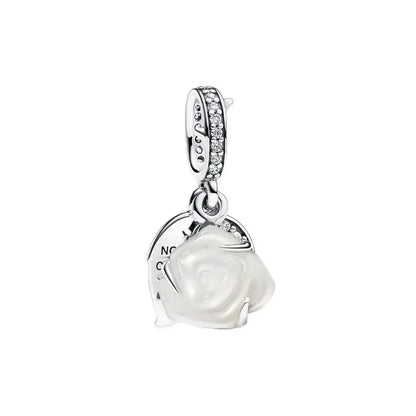 Charm Plata 925 Colgante Rosa Mariposa Corazón Flor Pájaro | Dije Para Pulsera Pandora Compatible