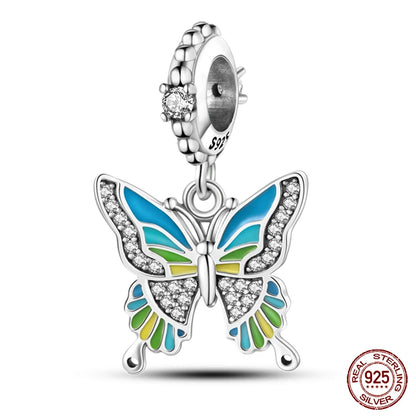 100% 925 Sterling Silver Creative Blue Luminous Firefly Charms Pendants Fit Qikaola 925 Original Bracelets DIY Birthday Jewelry