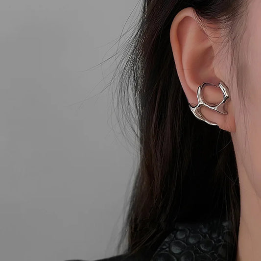 Aretes Y2K Irregulares Estilo Líquido – Pendientes Geométricos Color Plata para Mujer, Moda Punk Hip-Hop 2024
