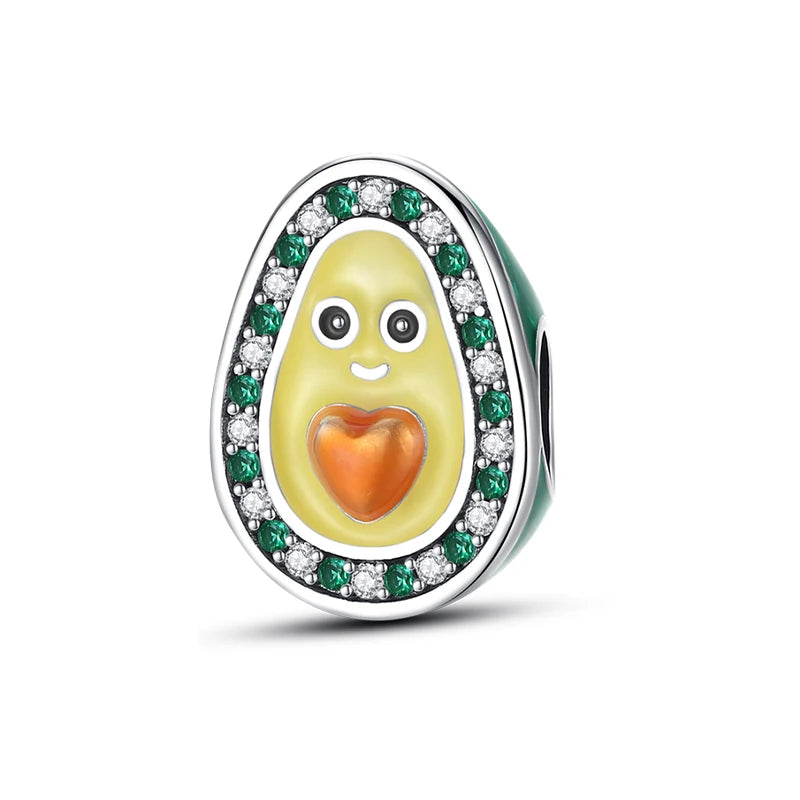 Charms de Plata 925 Frutas (Fresa, Cereza, Manzana y Aguacate) – Abalorios Coloridos para Pulseras Originales