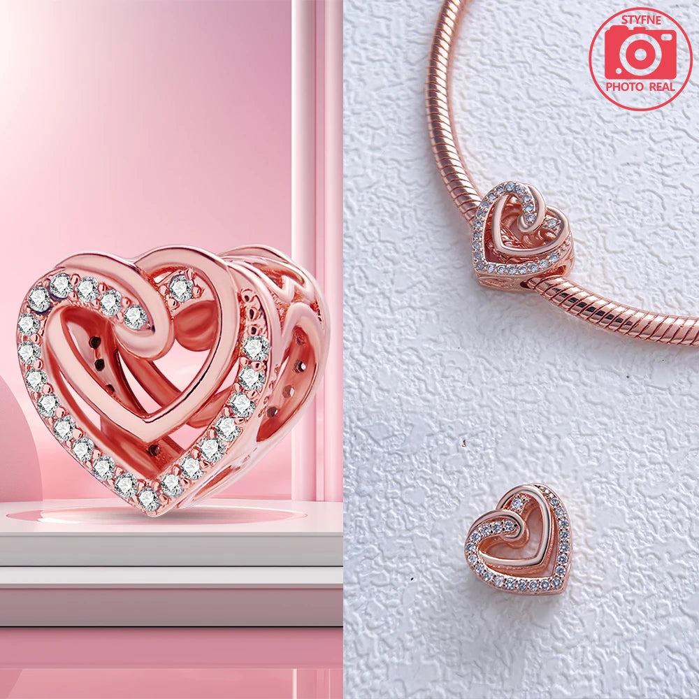 Charm Colgante Pareja Plata 925 y Oro Rosa | Compatible Pandora Original | Pulsera o Collar Mujer