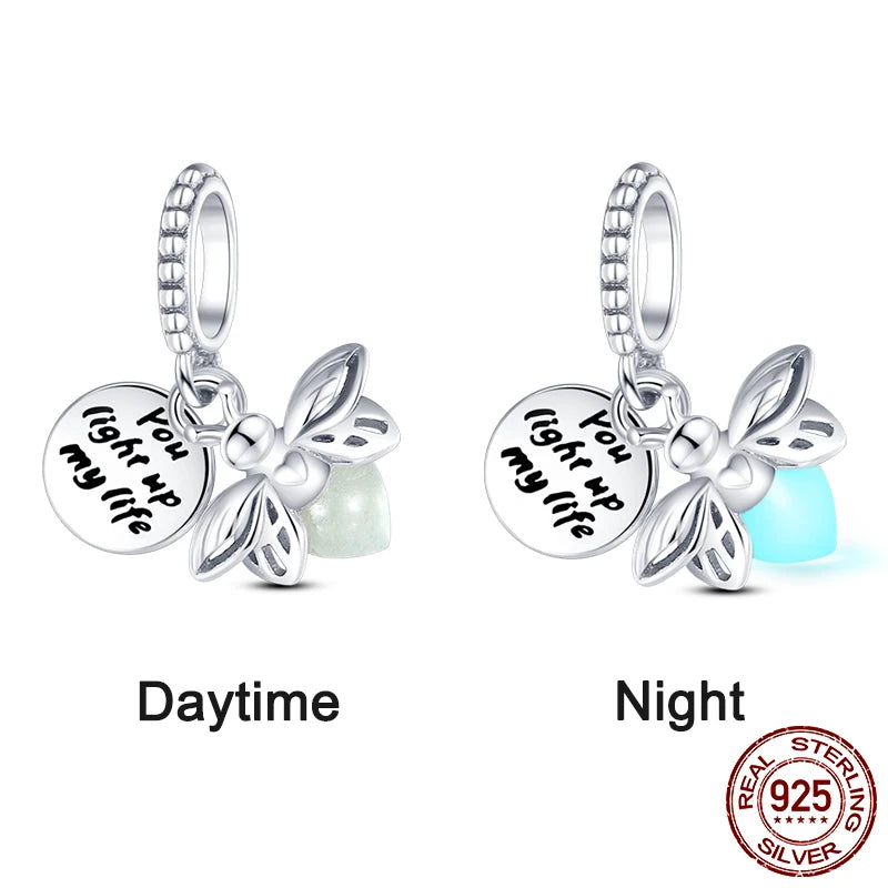 Charm camaleón y luciérnaga que brilla en la oscuridad – Plata 925 para pulsera tipo Pandora, joyería DIY única