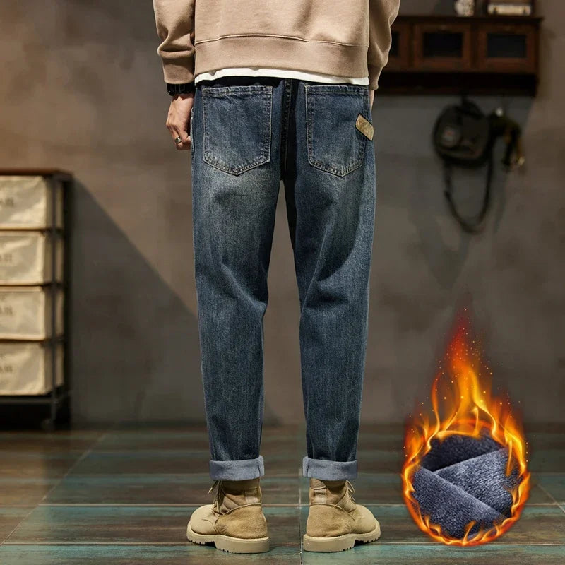 Jeans de Invierno Hombre Oversize | Pantalones Vaqueros Baggy Forrados con Felpa Térmica Warm Denim Pants Tallas Grandes 40-42
