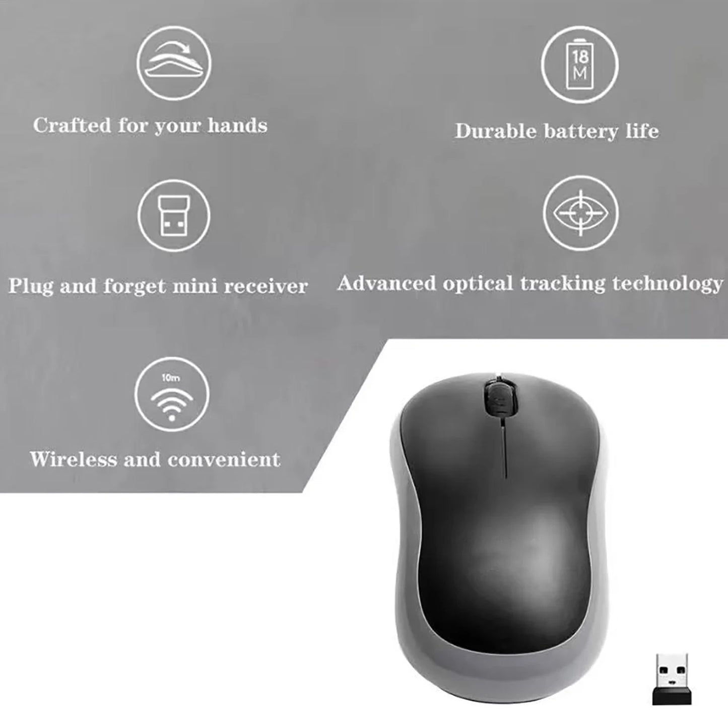 M185 Mini Wireless Mouse Comfortable Portable Mouse Mice 1000DPI Ergonomic Mouse 2.4GHz with USB Mini Receiver for PC//Laptop