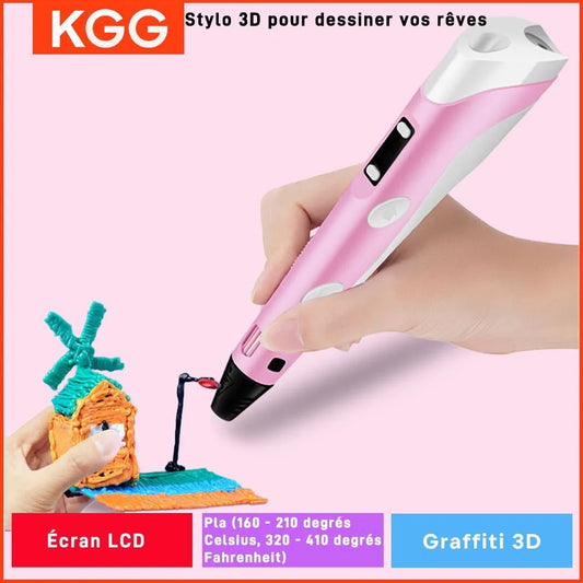 Kids 3D Printing Pen con Pantalla LCD y Stickers – Compatible con Filamento PLA, Seguro y Creativo, Regalo de Cumpleaños para Niños y Niñas