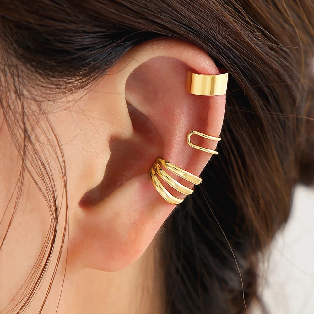 Set de 5 Ear Cuffs Minimalistas – Clips de Oreja en Aleación para Mujer, Sin Agujeros, Estilo Moderno