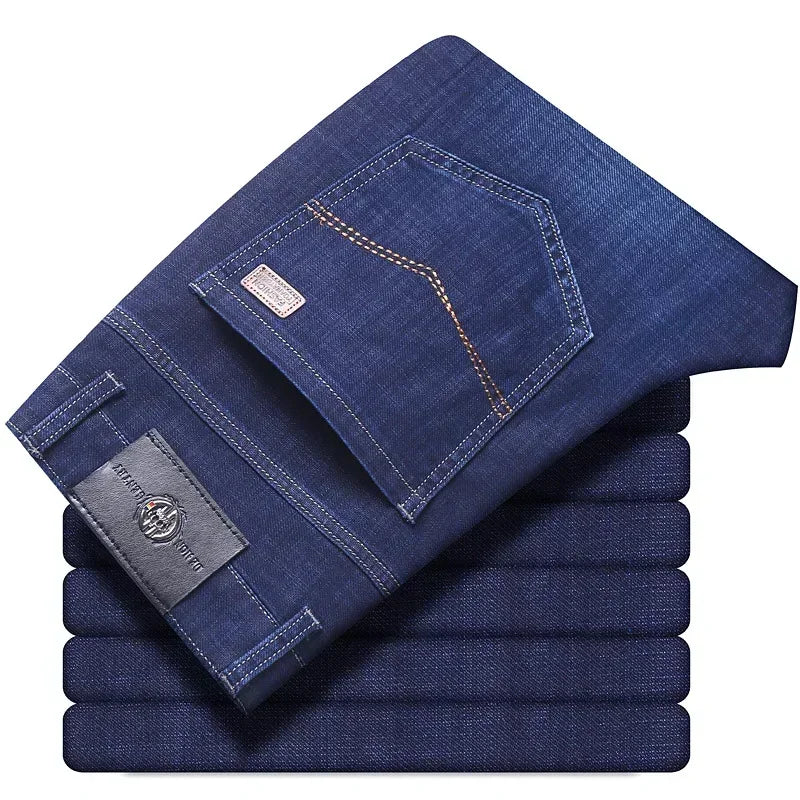 New  Men's Casual Stretch Jeans Oversized Business Office Straight Leg Pants Fashion Classic Style Denim Trousers for Male