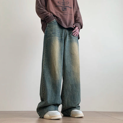 Jeans Azules Vintage Desgastados Hombre | Pantalones Vaqueros Baggy Rectos Oversize Wide-Leg Moda Streetwear Casual