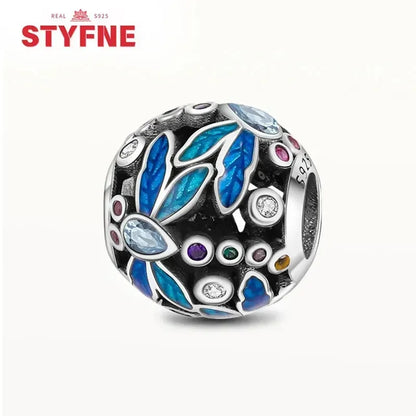 Charm Plata S925 Mariposa Libélula Flores con Gemas | Compatible Pulsera Pandora