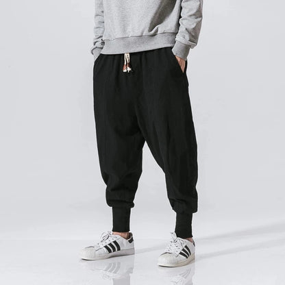 Pantalón Harem Hombre Algodón Lino | Jogger Holgado Streetwear Casual con Cintura Elástica