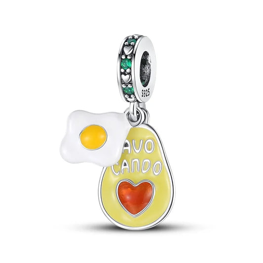 Charms de Plata 925 Frutas (Fresa, Cereza, Manzana y Aguacate) – Abalorios Coloridos para Pulseras Originales