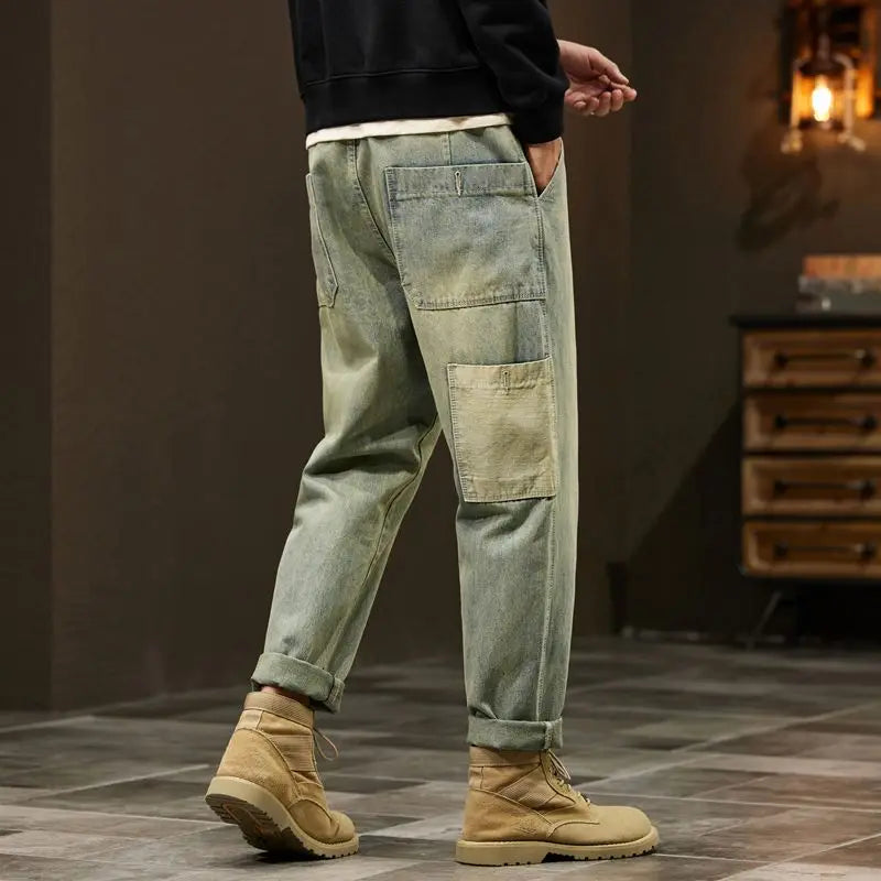 Jeans Baggy Hombre Anchos | Pantalones Vaqueros Oversize Retro Streetwear Patchwork Azul