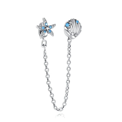 Cadena de seguridad plata 925 con charms mariposa, margarita, gato, oso y castillo – Compatible con pulsera Pandora mujer