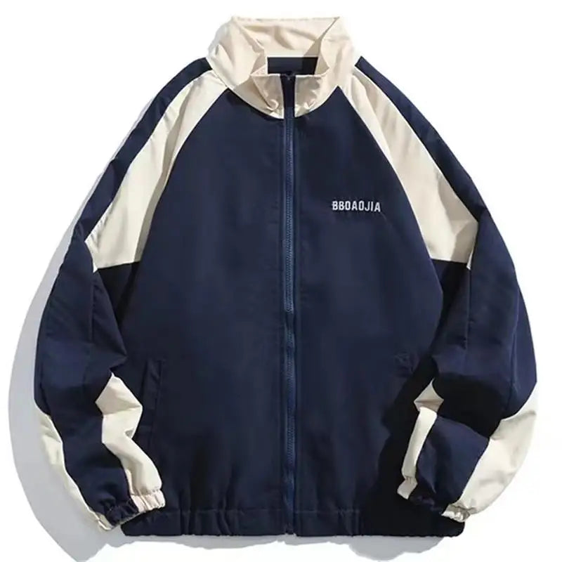 Chaqueta Reflectiva con Rayas para Hombre 2025 – Abrigo Hip Hop Streetwear, Rompevientos Delgado con Cremallera, Estilo Harajuku en Negro y Azul
