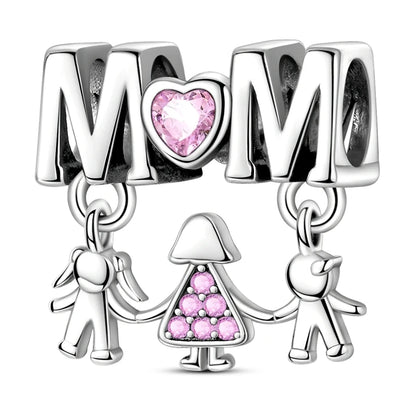Charm Plata 925 Día de la Madre | Dije Corazón Rosa Love Mom Compatible Pandora Pulsera Collar Mujer