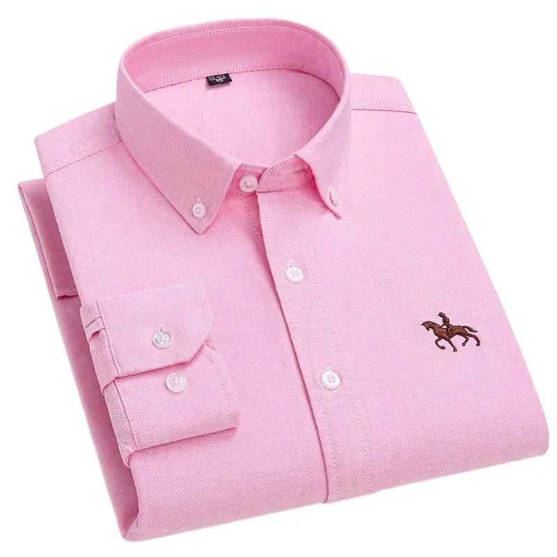 Camisa Hombre 2024 | Oxford de Algodón con Bordado de Caballo y Manga Larga Oversize