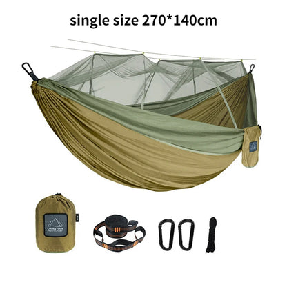 Hamaca Portátil con Mosquitera – Nylon Ligero para Camping y Viajes | Tamaño Individual y Doble