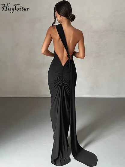 Vestido Largo Mujer Sexy 2024 | Vestido Un Hombro Espalda Descubierta Ajustable Elegante Y2K