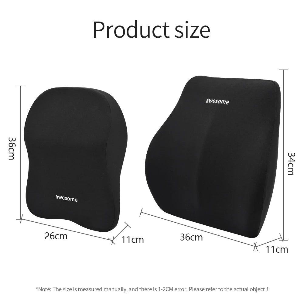 Cojín Lumbar y de Cuello para Coche en Memory Foam | Almohada Universal Ergonómica para Asiento con Soporte y Confort