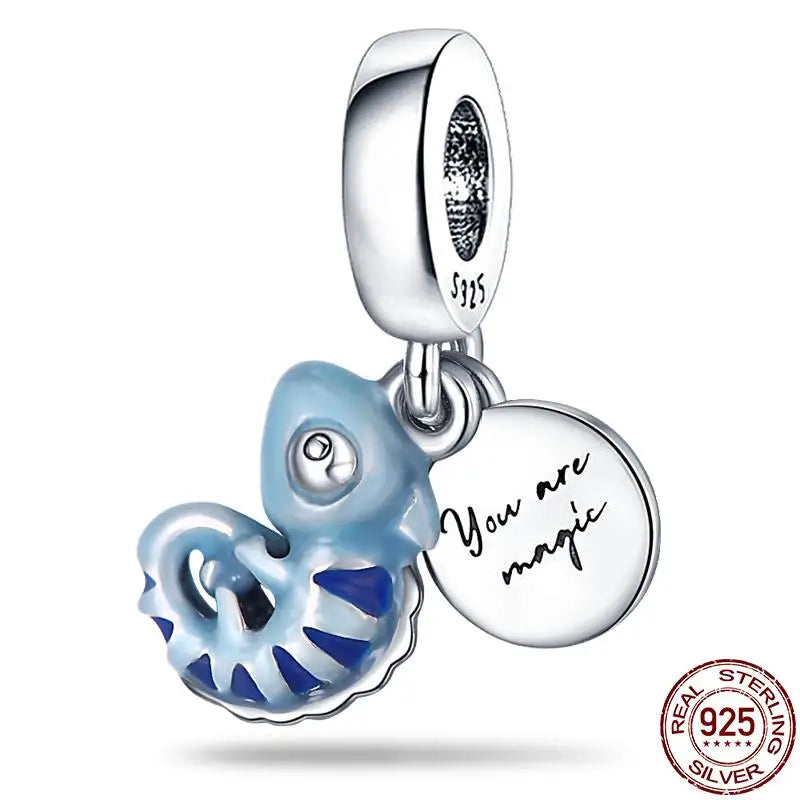 Charm camaleón y luciérnaga en plata 925 – Dije animal brillante, compatible Pandora, pulsera y collar mujer