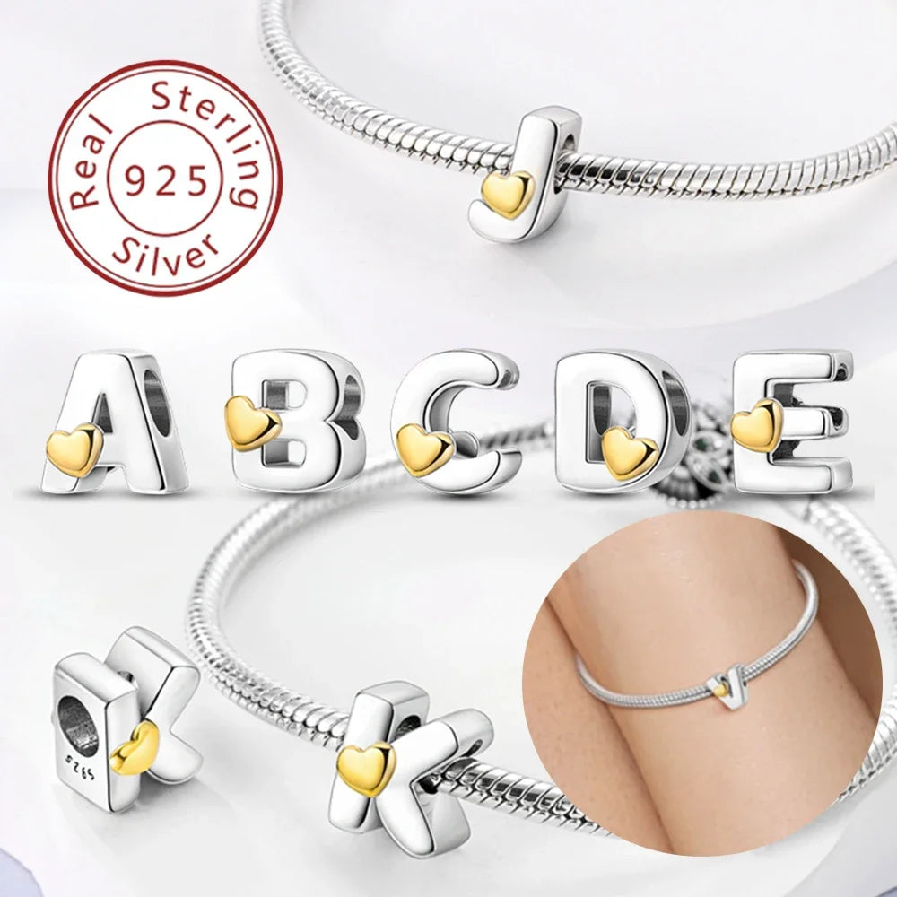 Charm Letras A-Z Plata 925 | Abecedario Completo para Pulseras Compatibles Pandora