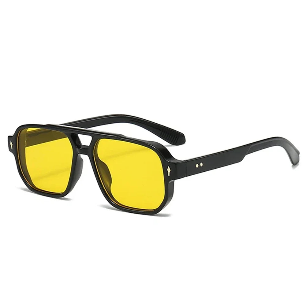 JNPCXI Gafas de Sol Vintage Hombre Doble Puente | Lentes Verdes UV400 Cuadradas con Detalles de Remaches