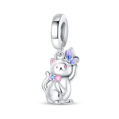 Charm Mascotas y Animales en Plata 925 – Gatito, Perrito y Oveja con Circonitas de Colores | Compatible Pulsera Pandora