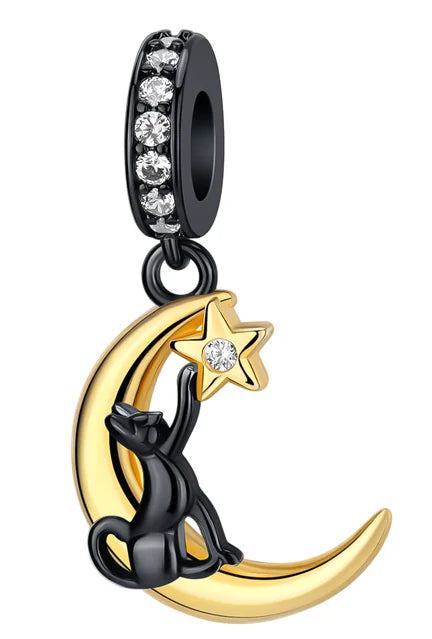 Charm Plata 925 Colgante Colorido Sol Luna Estrellas | Dije Compatible Pandora Pulsera y Collar Mujer