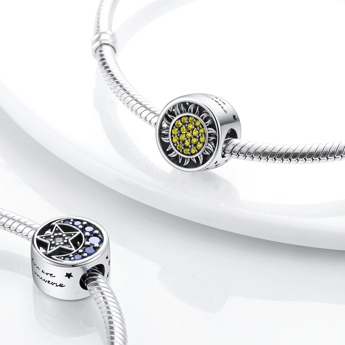 Charm de Perfume Sol y Luna en Plata – Abalorio para Pulsera DIY Mujer